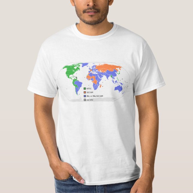 PAL NTSC SECAM TV World Map T-Shirt (Front)