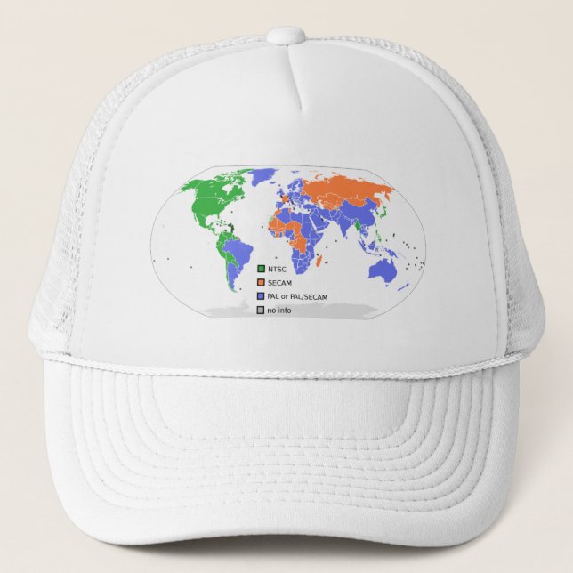 PAL NTSC SECAM TV World Map Trucker Hat (Front)