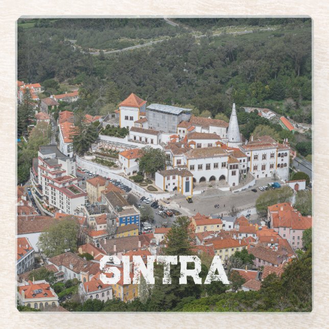 Palace of Sintra from above in Sintra Portugal Glass Coaster (Front)