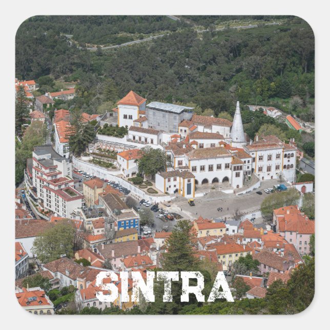 Palace of Sintra from above in Sintra, Portugal Square Sticker (Front)