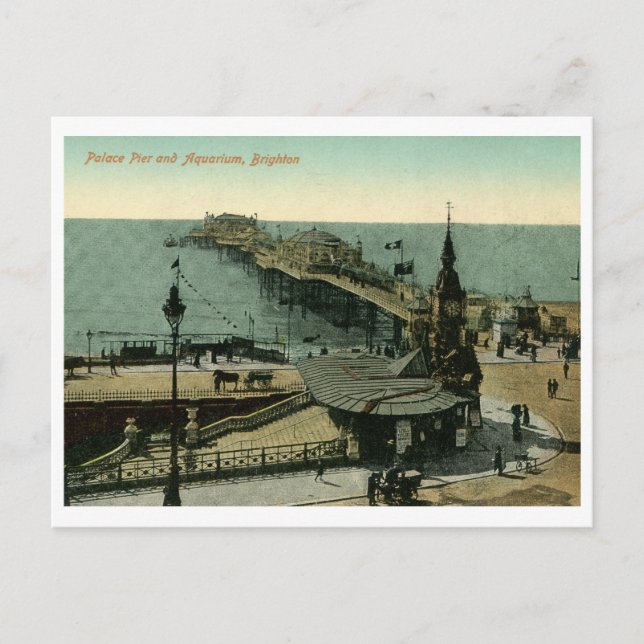 Palace Pier & Aquarium, Brighton England Vintage Postcard (Front)