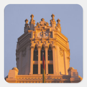 Palacio de Communicaciones, tower detail, sunset Square Sticker