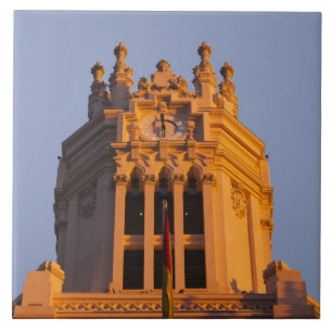 Palacio de Communicaciones, tower detail, sunset Tile