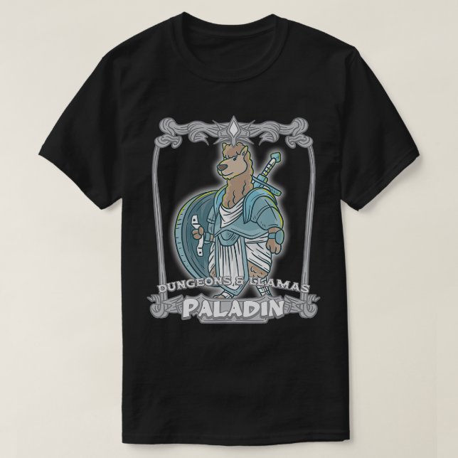 Paladin Dungeons and Llamas Llama Nerd Geek RPG Di T-Shirt (Design Front)