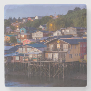 Palafito stilt houses, elevated view stone coaster