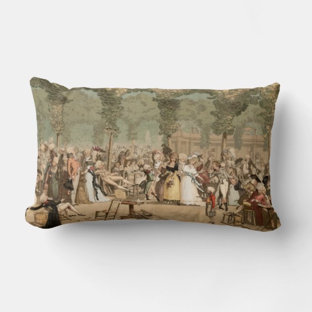 Palais Royal French Aristocrats Garden 1700s Lumbar Cushion (Front)