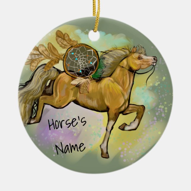 Palamino Dreamcatcher Horse Ceramic Tree Decoration (Front)
