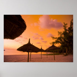 Palapa style beach huts at sunrise, Belle Mare 2 Poster