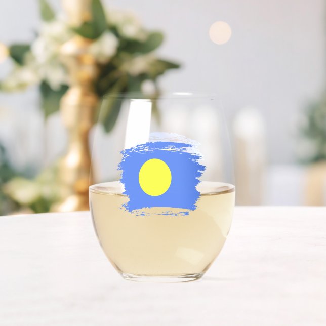Palau flag stemless wine glass (Insitu (Wedding))