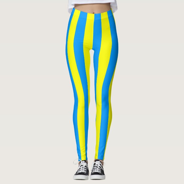 Palau National Flag Colours Vertical Striped Leggings (Front)