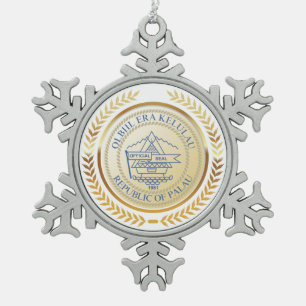 Palau Official Seal Snowflake Pewter Christmas Ornament