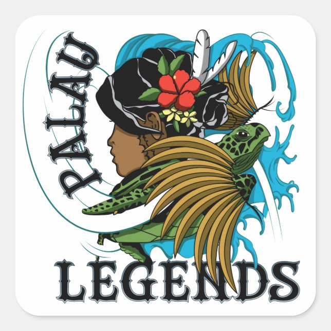 Palau Turtle & Grass Skirt Legend Square Sticker (Front)
