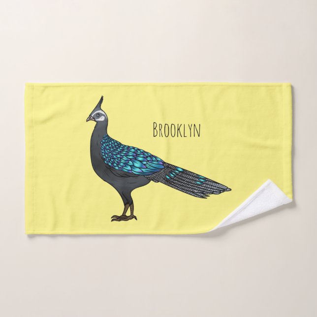 Palawan peacock pheasant bird cartoon illustration bath towel set (Hand Towel)