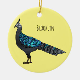 Palawan peacock pheasant bird cartoon illustration ceramic tree decoration
