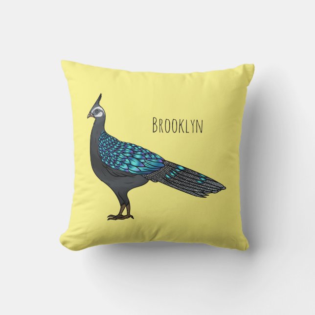 Palawan peacock pheasant bird cartoon illustration cushion (Front)