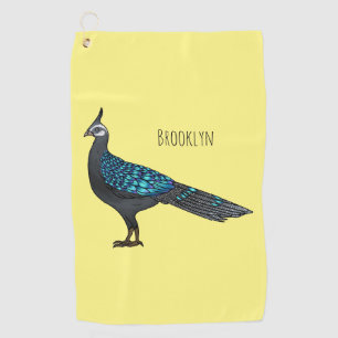Palawan peacock pheasant bird cartoon illustration golf towel