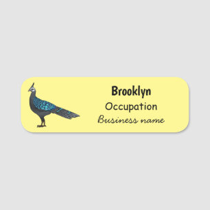 Palawan peacock pheasant bird cartoon illustration name tag