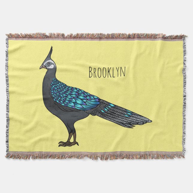 Palawan peacock pheasant bird cartoon illustration throw blanket (Front)