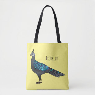 Palawan peacock pheasant bird cartoon illustration tote bag