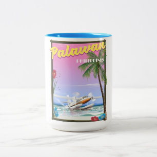 Palawan Philippines flight poster Two-Tone Coffee Mug