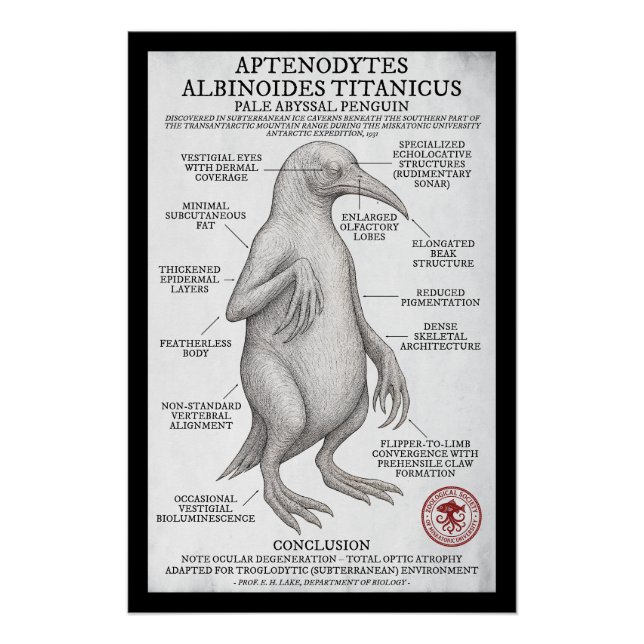 Pale Abyssal Penguin (Miskatonic Antarctic Survey) Poster (Front)