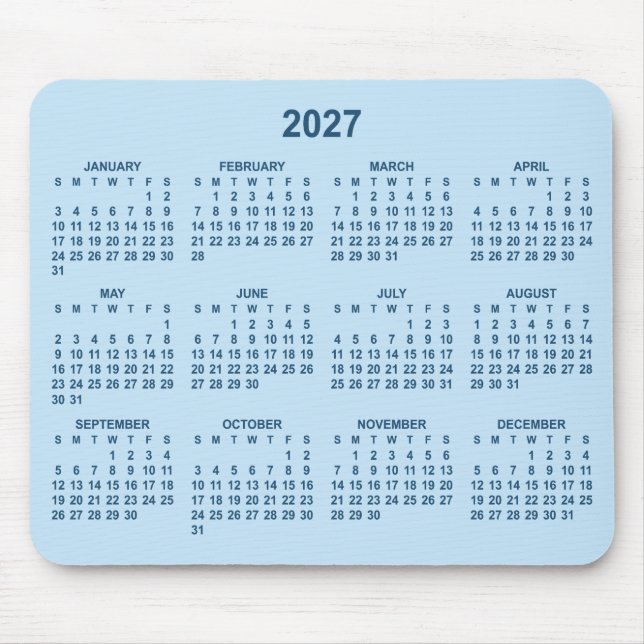 Pale and Dark Blue 2027 Calendar Mouse Mat (Front)