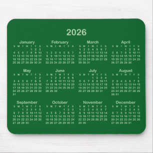 Pale and Forest Green 2026 Calendar Mouse Mat