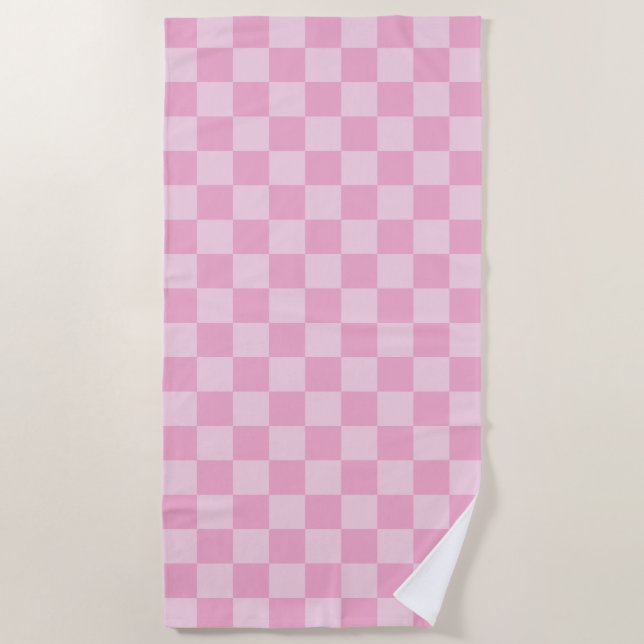 Pale and Light Pink Montone Checkered Beach Towel (Front)