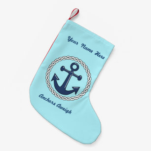 Pale Aqua Anchors Aweigh Personalised Small Christmas Stocking