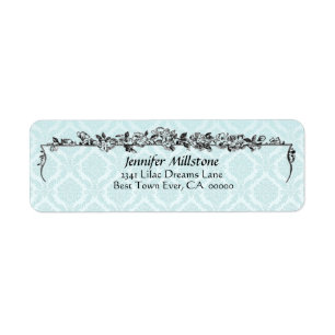Pale Aqua Blue Damask and Flowers Address Label