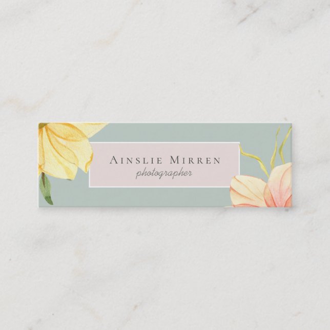 Pale Aqua Blush Watercolor Floral Mini Business Card (Front)