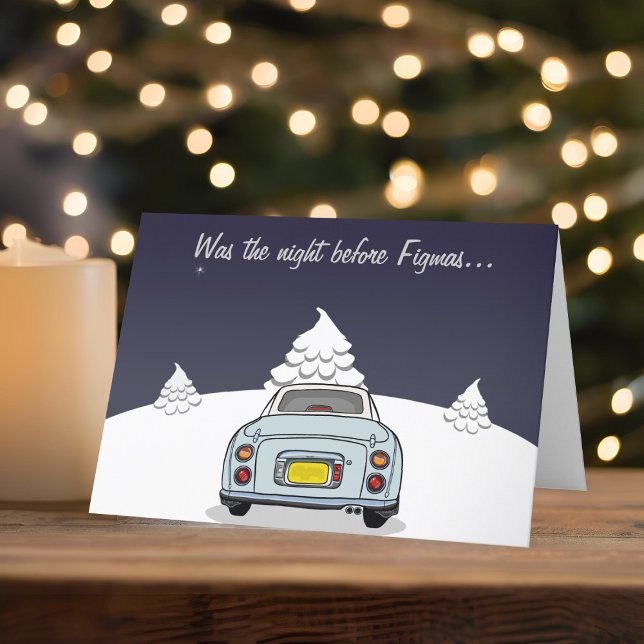 Pale Aqua Figaro Car Figarations Christmas Card (Happy Fig-mas! A fun figgy themed christmas card to send to your car! (or your figgy loving friends))