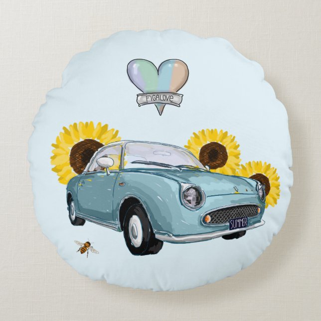 Pale Aqua Figaro round pillow (Front)