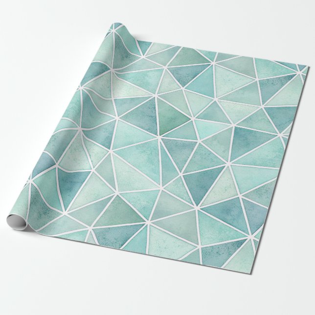 Pale Aqua Geometric Mosaic – Polygon Wrapping Paper (Unrolled)