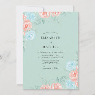 Pale Aqua Romantic Floral Wedding Invitation