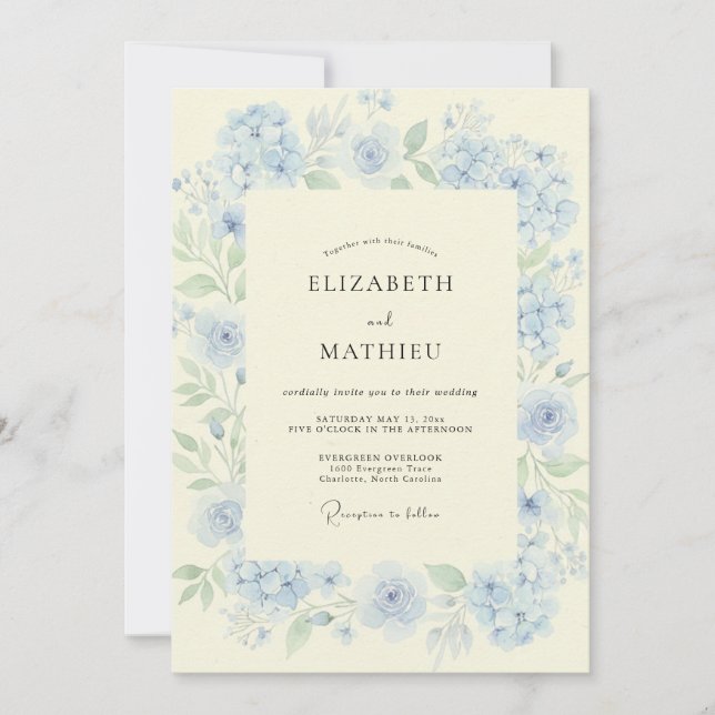 Pale Azure Peony Wedding Invitation (Front)