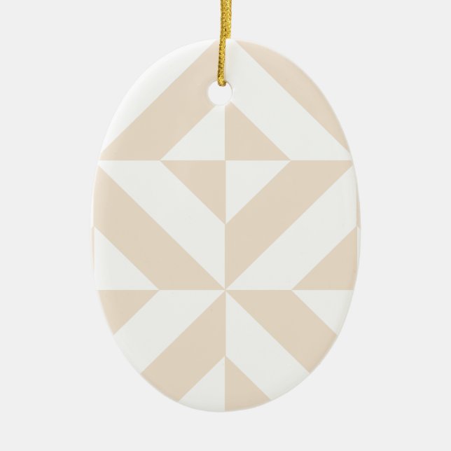 Pale Beige Geometric Deco Cube Pattern Ceramic Tree Decoration (Front)