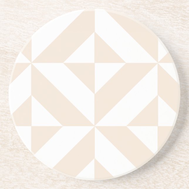 Pale Beige Geometric Deco Cube Pattern Coaster (Front)