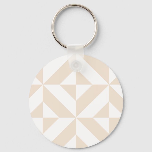 Pale Beige Geometric Deco Cube Pattern Key Ring (Front)
