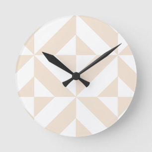 Pale Beige Geometric Deco Cube Pattern Round Clock
