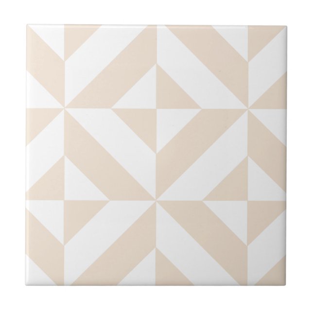 Pale Beige Geometric Deco Cube Pattern Tile (Front)