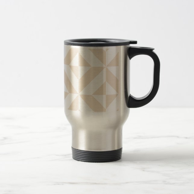 Pale Beige Geometric Deco Cube Pattern Travel Mug (Right)