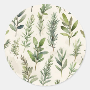 Pale Beige with Soft Green Herb Classic Round Sticker