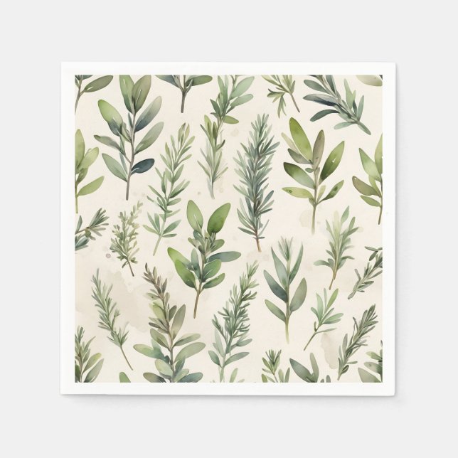 Pale Beige with Soft Green Herb Napkin (Front)