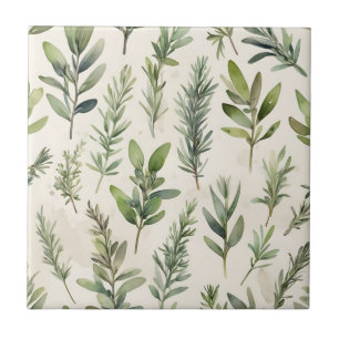 Pale Beige with Soft Green Herb Tile