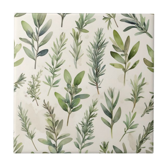 Pale Beige with Soft Green Herb Tile (Front)