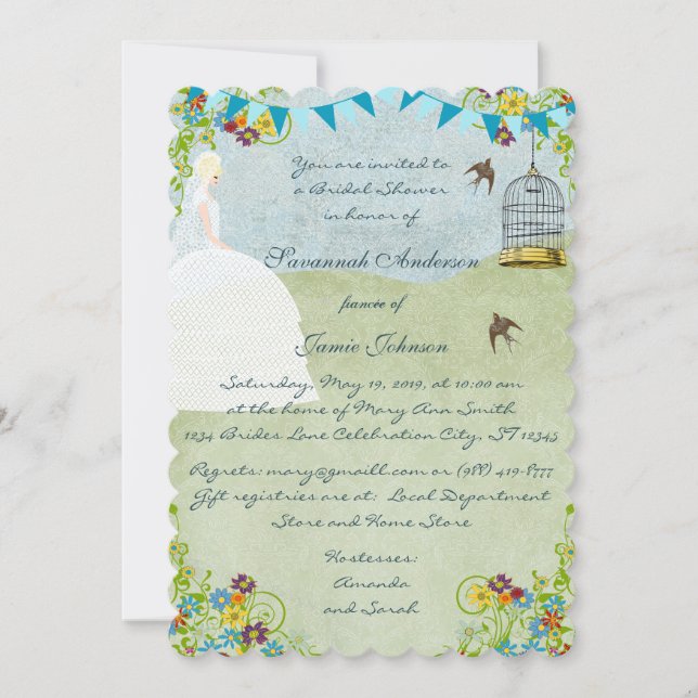 Pale Blonde Garden Bridal Shower Invitations (Front)