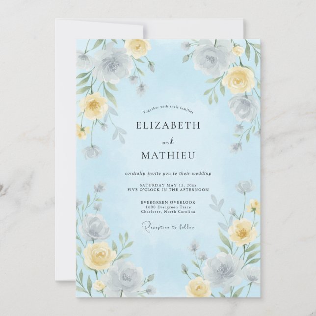 Pale Blue Airy Botanical Wedding Invitation (Front)