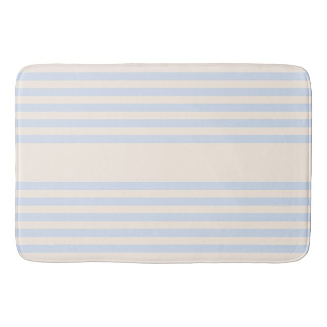 Pale blue and beige five stripes pattern bath mat (Front)