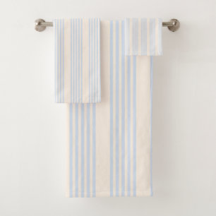Pale blue and beige five stripes pattern bath towel set